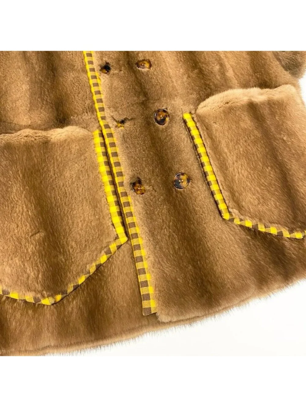 Fendi Pastel Mink Fabric Reversible Fur Coat Jacket Check 36 Brown - Picture 10 of 15